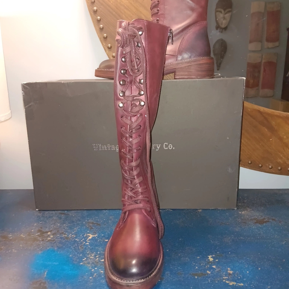 Vintage Foundry Boot Co. Women's Burgundy Leather Boots - Picture 3 of 5